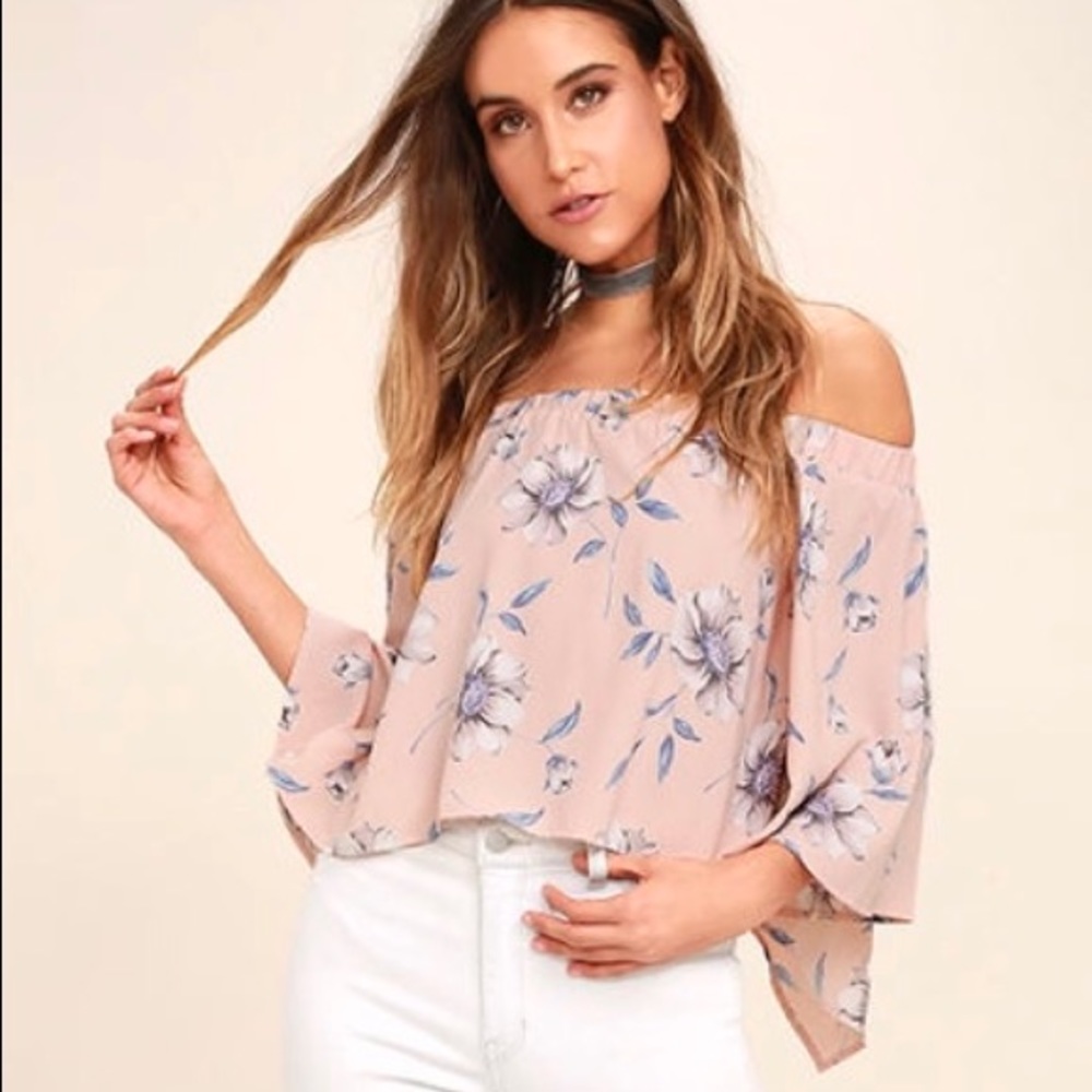 Lulus pink and blue floral off shoulder top